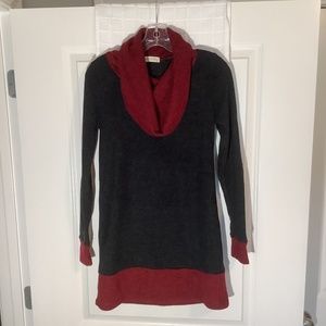 Twenty Second Ladies Cowl Neck Pullover Dress  Dark Gray/ Burgundy Size S